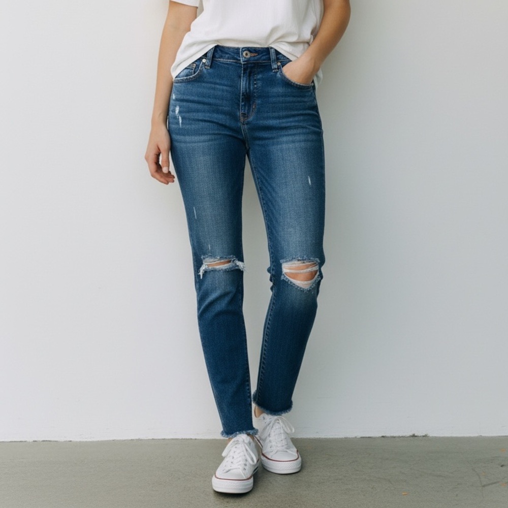 Lucky Brand Distressed Skinny Jeans Size 10/30 Raw Hem Medium Wash